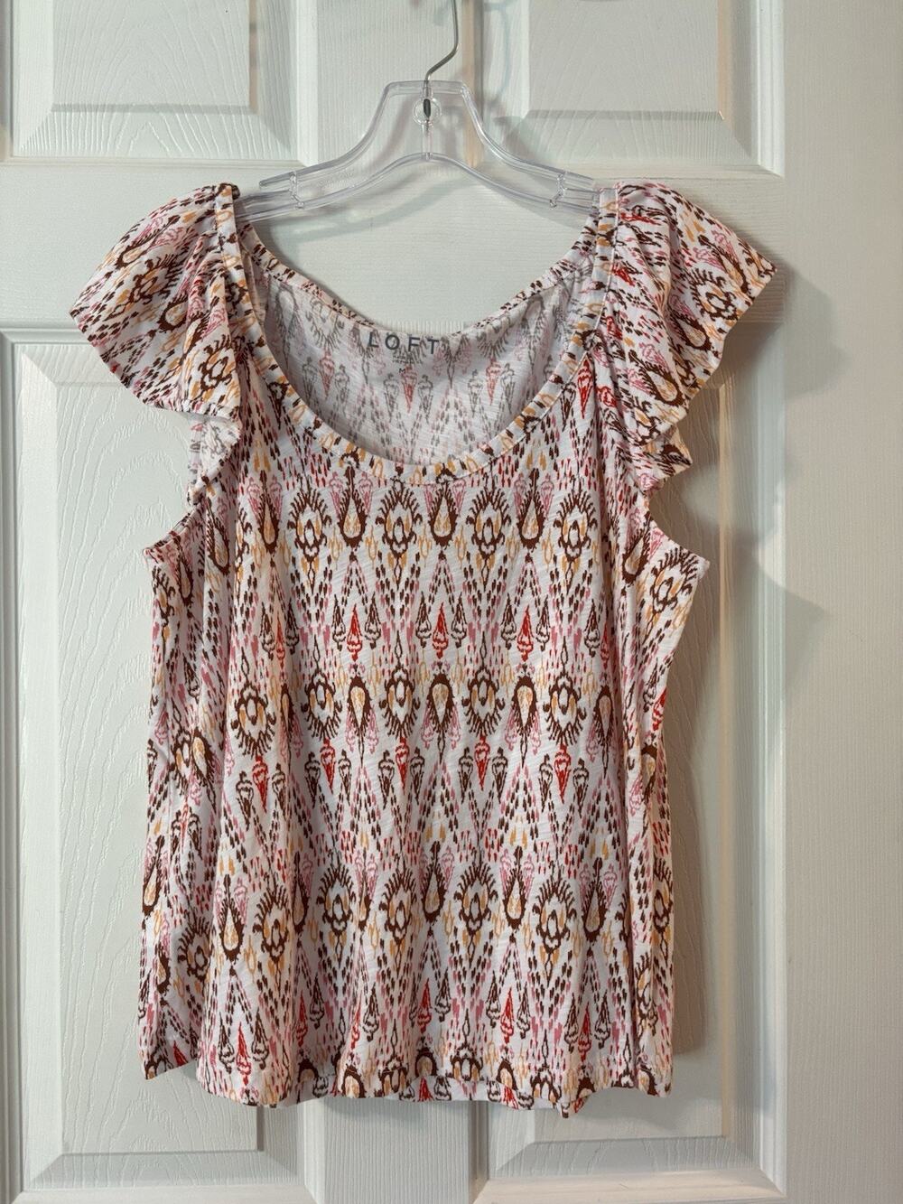 Loft Sz M Medium Top NWT Aztec Tribal Print Crop Pink Brown White Red Southwest